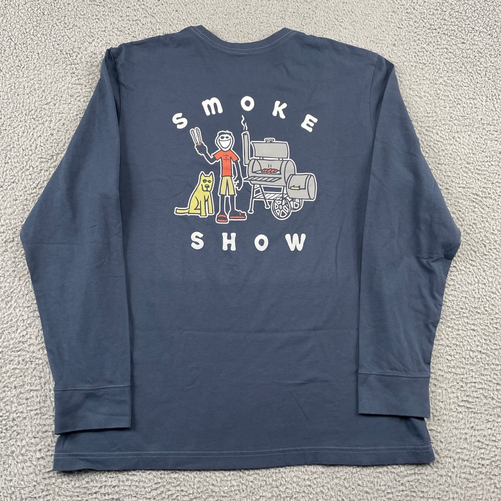 Life‎ is Good Long Sleeve Shirt Mens XL Blue Smoke Show Crusher Tee BBQ Smoker